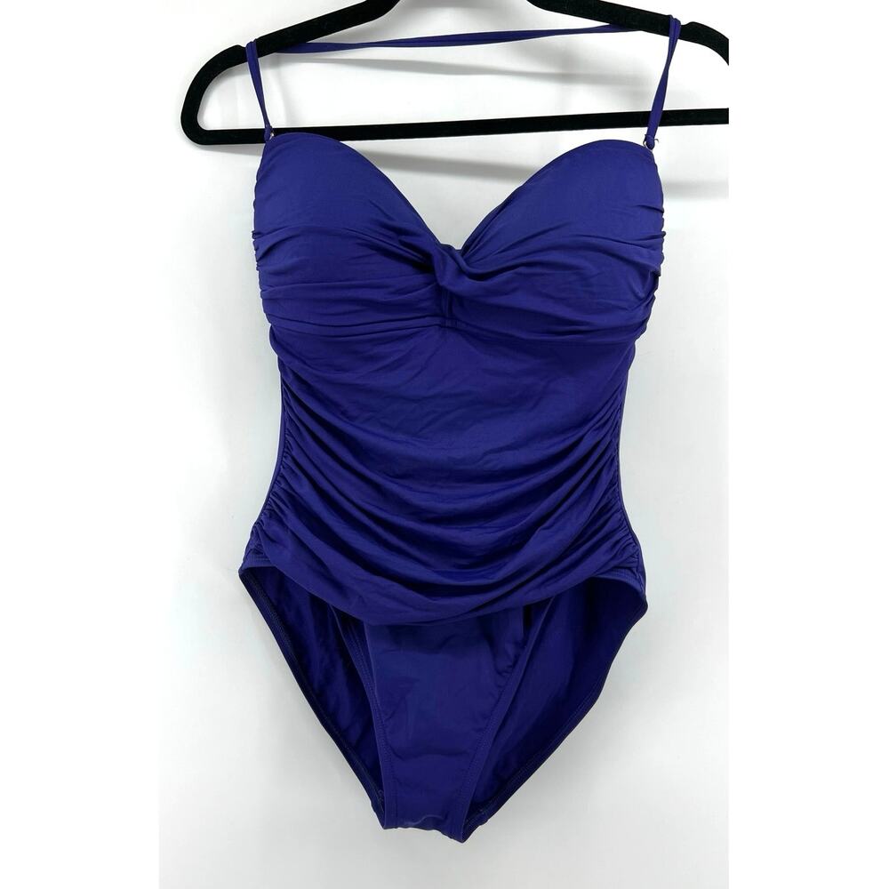 La Blanca Island Goddess Ruffle V-Plunge One Piece Swimsuit Size M Purple
